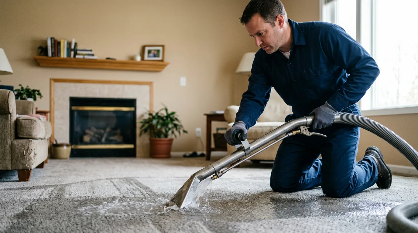 Water damage restoration technician working near Ava, IL